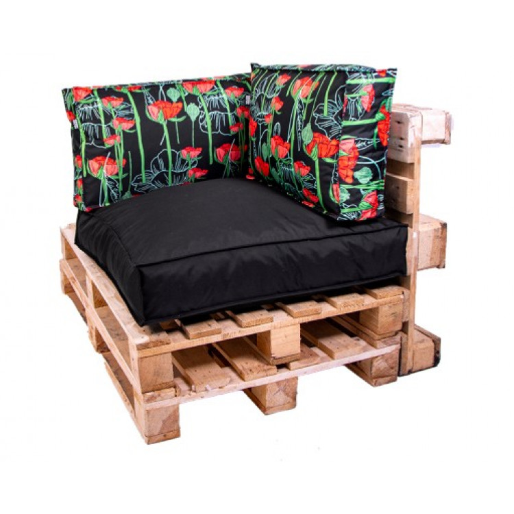 Paletové sedenie Golden Garden GG21/1 podsedák a vankúš 80cm x 80cm x 15cm Čierne s červenými kvetmi